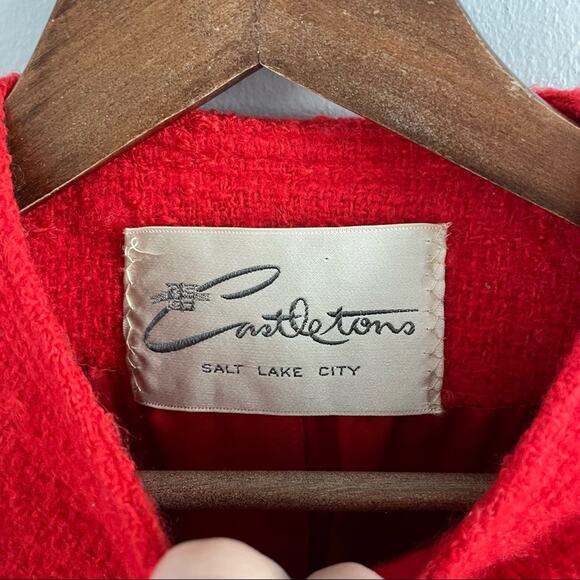 Vintage | Castletons SLC 60s 70s Bright Red Tweed Swing Coat Jacket Button Front - Picture 5 of 10
